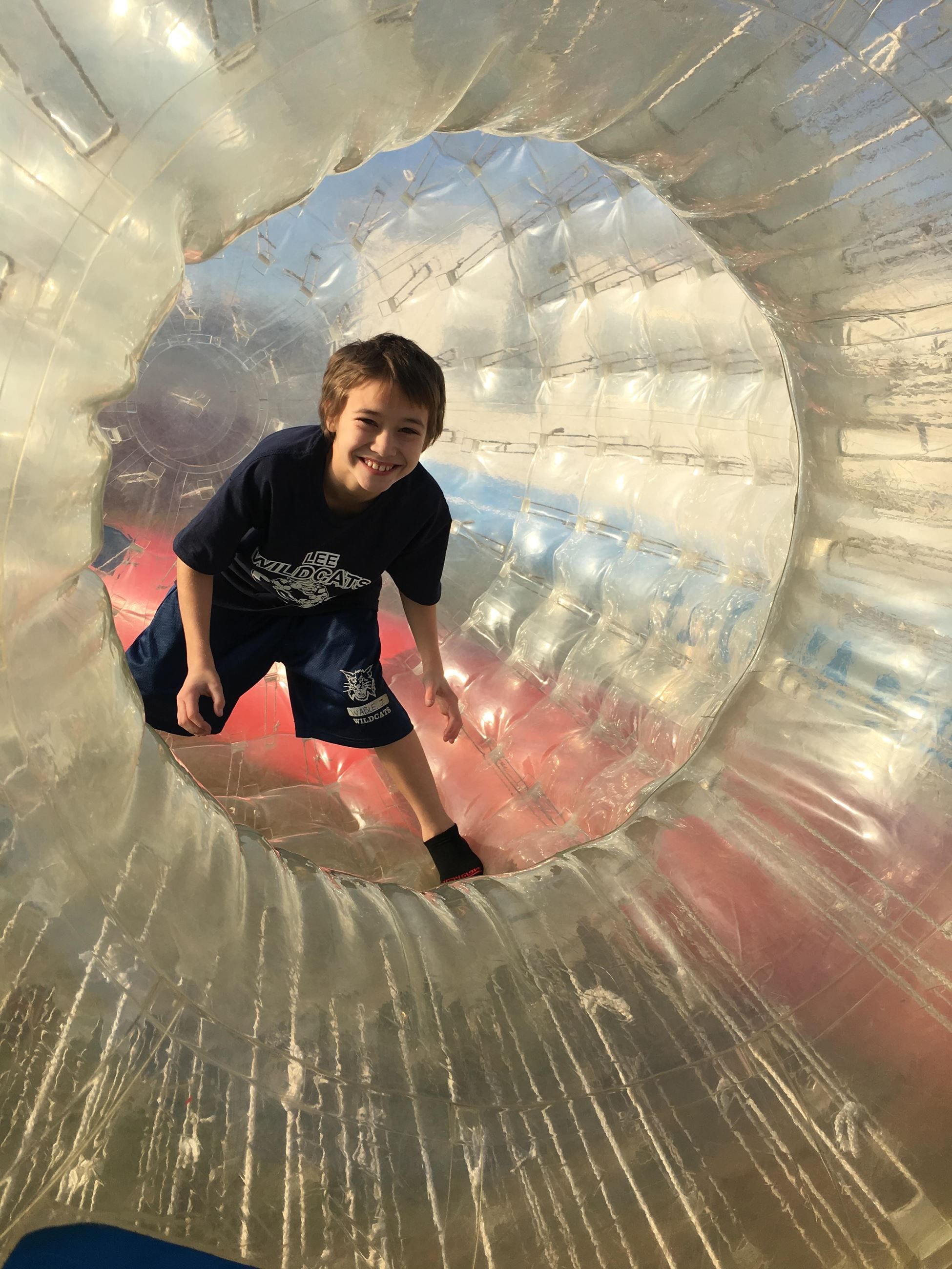 Young boy in bounce house